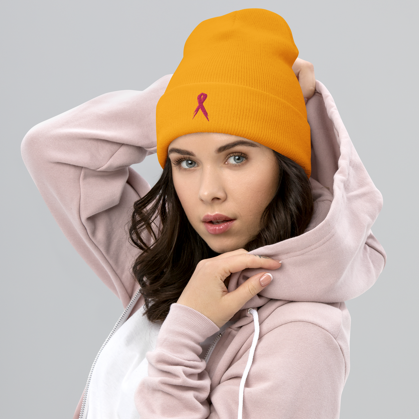 Breast Cancer Awareness Ribbon Cuffed Beanie