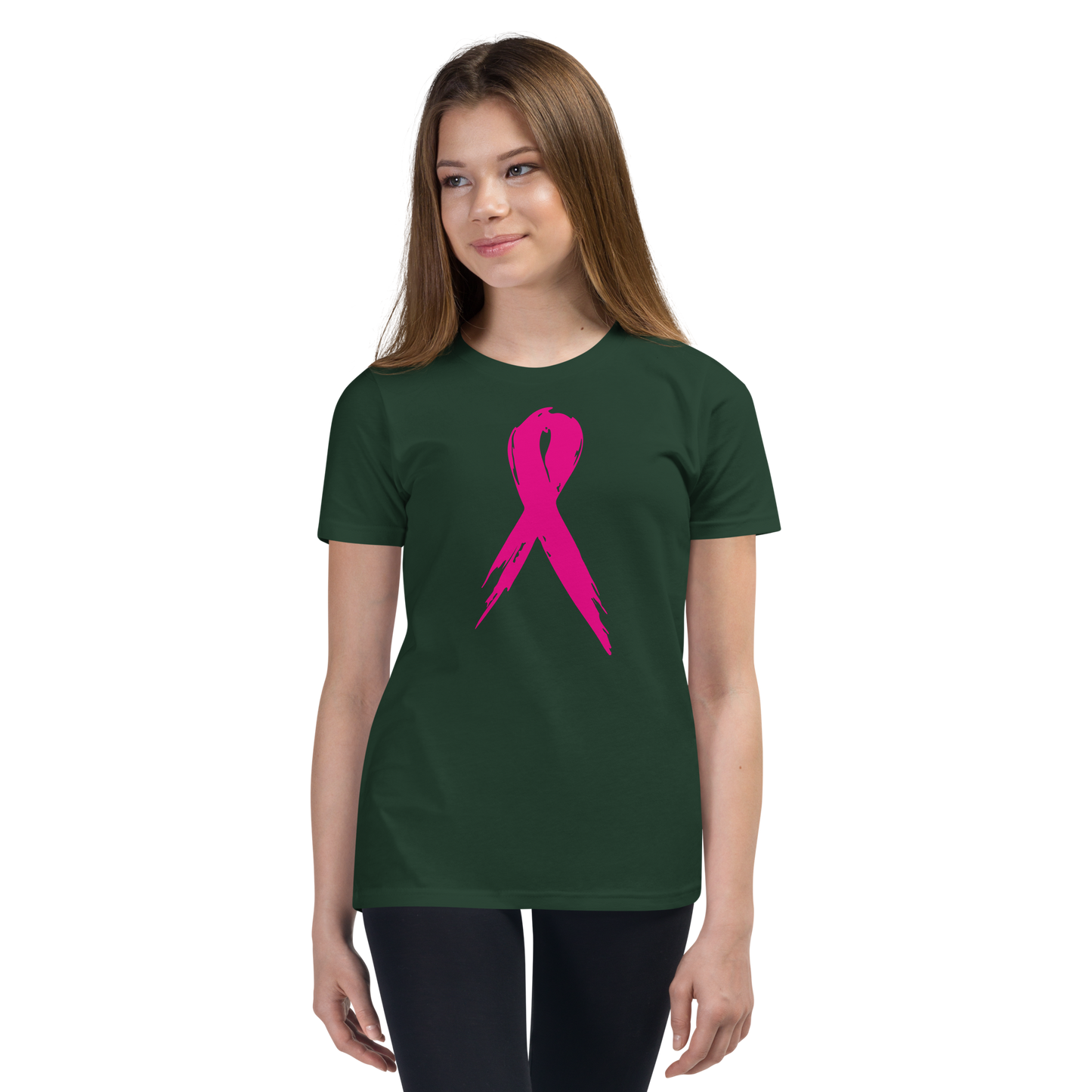 Breast Cancer Awareness Ribbon Youth Short Sleeve Tee Shirt