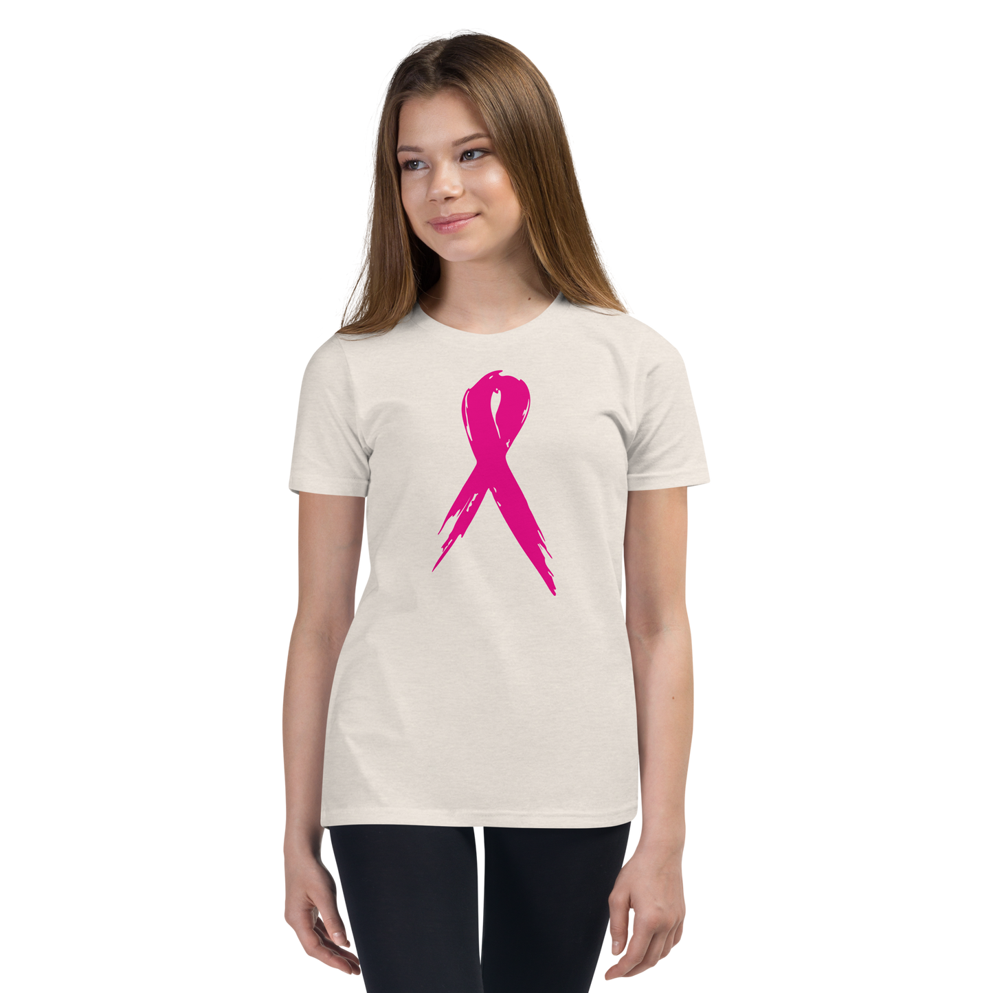 Breast Cancer Awareness Ribbon Youth Short Sleeve Tee Shirt