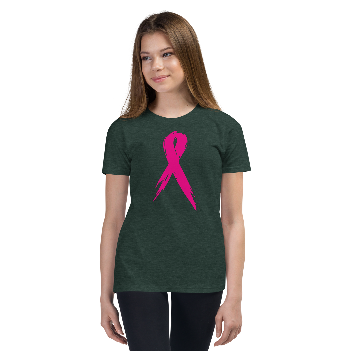 Breast Cancer Awareness Ribbon Youth Short Sleeve Tee Shirt