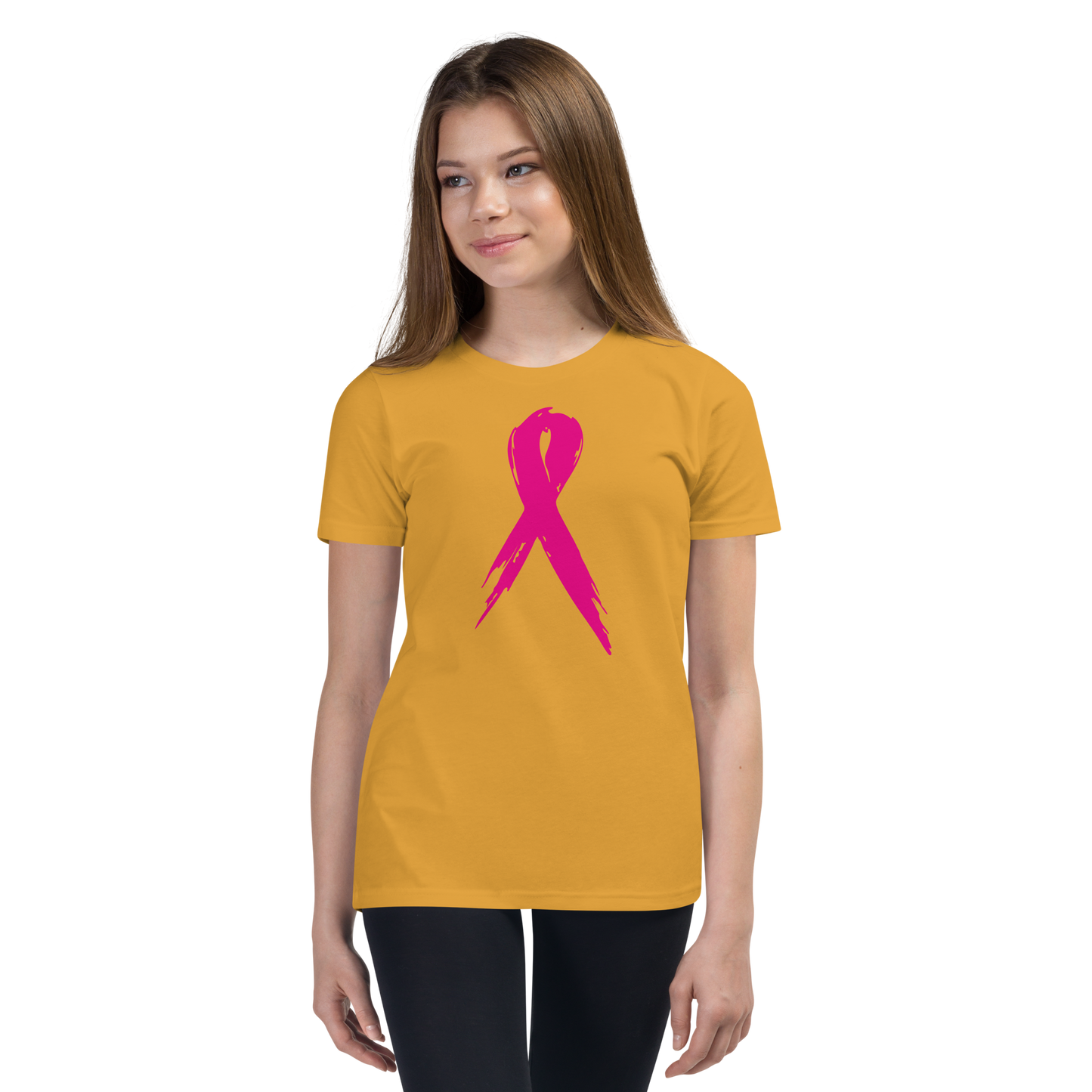 Breast Cancer Awareness Ribbon Youth Short Sleeve Tee Shirt