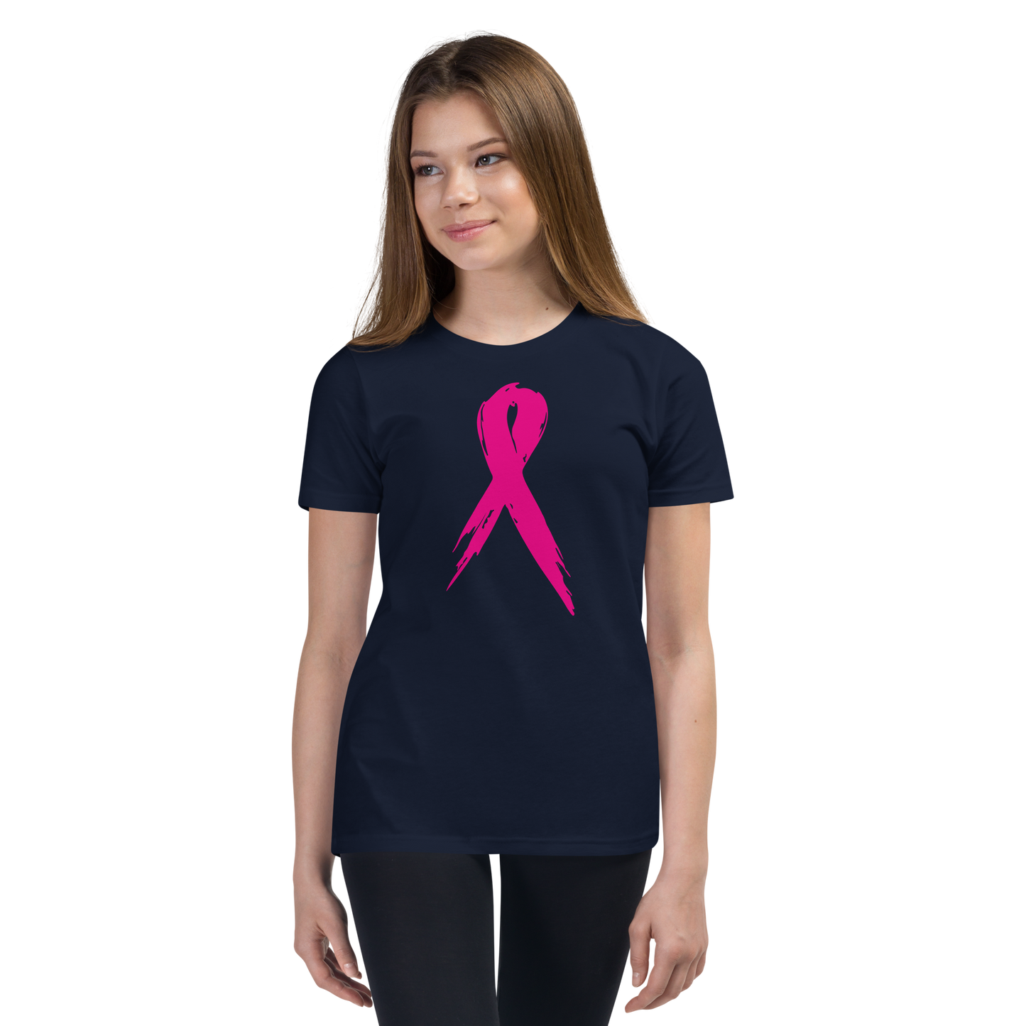 Breast Cancer Awareness Ribbon Youth Short Sleeve Tee Shirt