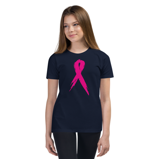 Breast Cancer Awareness Ribbon Youth Short Sleeve Tee Shirt