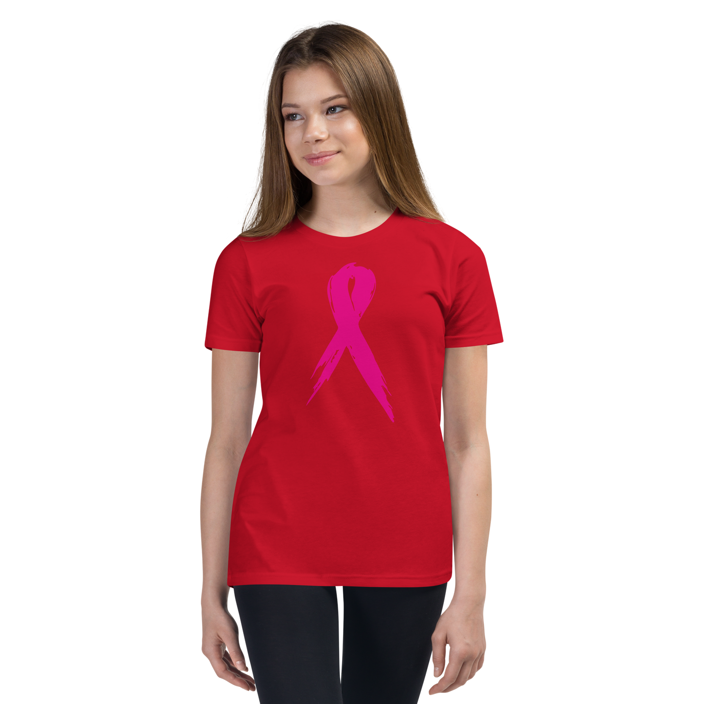 Breast Cancer Awareness Ribbon Youth Short Sleeve Tee Shirt